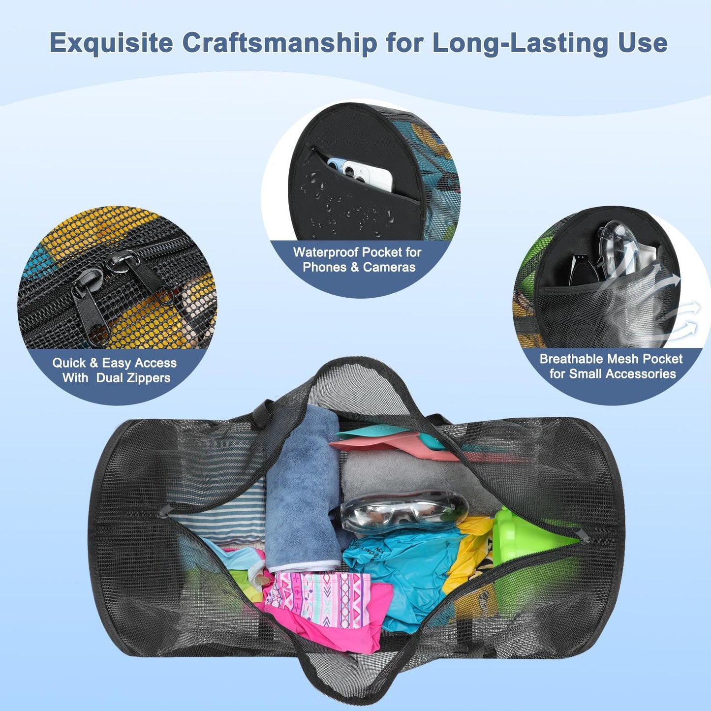 Diving Mesh Duffel Bag Large Capacity, Quick-Dry Ventilation System Mesh Duffel Bag for Scuba Diving, Snorkeling & Spearfishing Ideal Beach Travel Companion