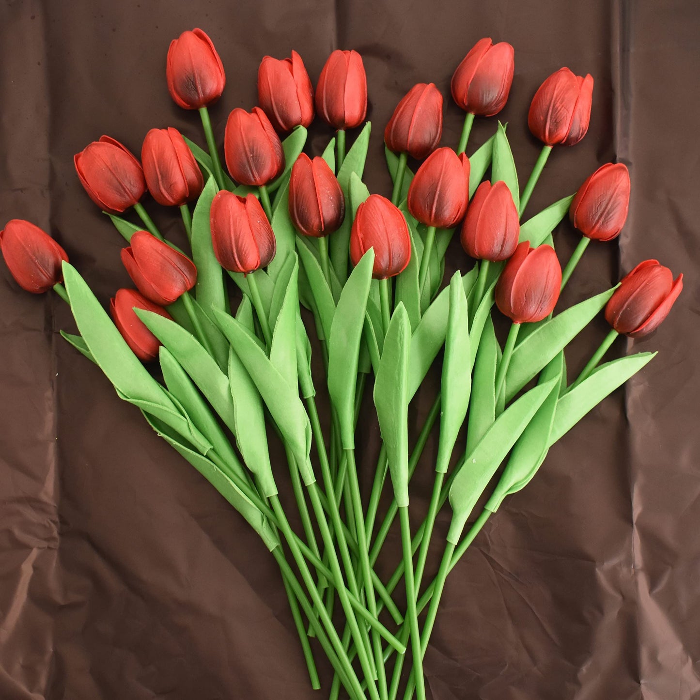 20pcs Artificial Tulips Flowers Fake Faux  Tulip Bouquet Real Touch Flower Arrangement for Home Room Office Party Wedding Decoration Excellent Gift Idea for Mothers Day(red)