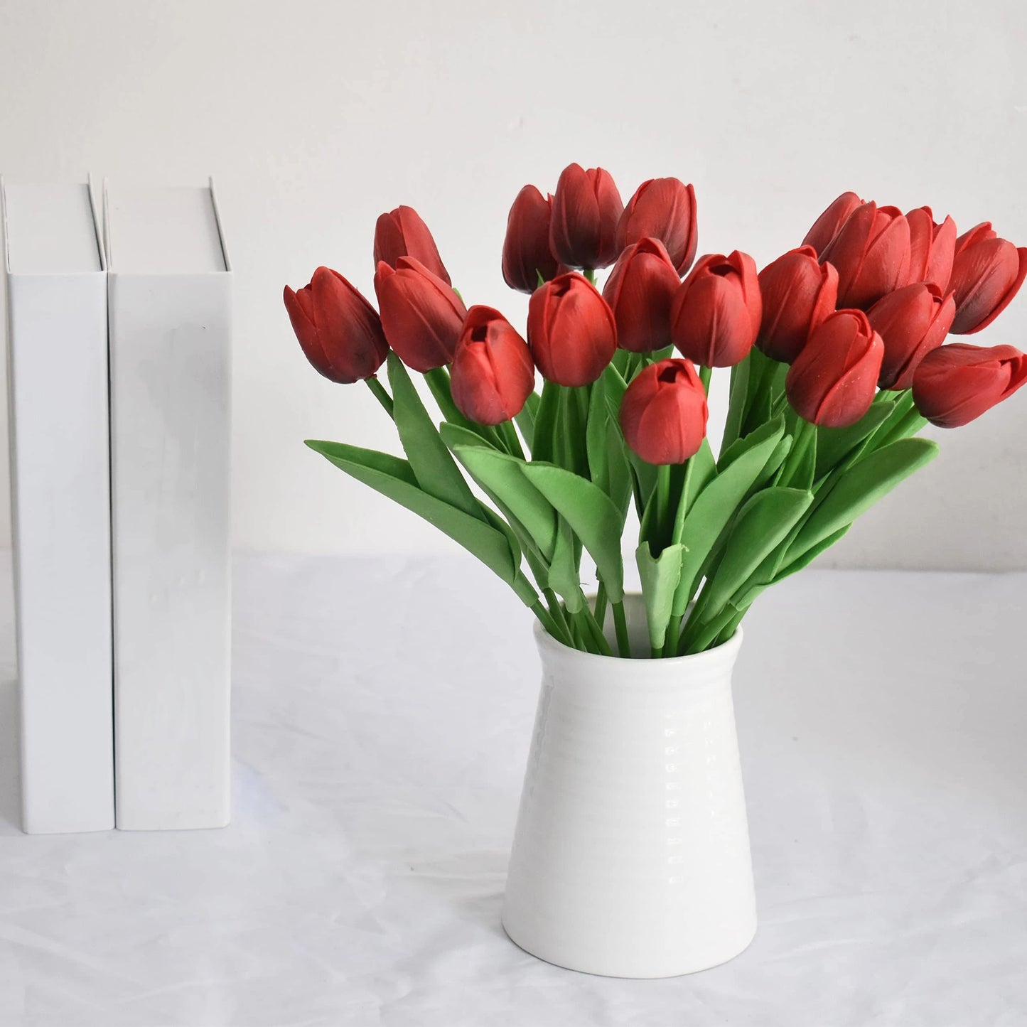 20pcs Artificial Tulips Flowers Fake Faux  Tulip Bouquet Real Touch Flower Arrangement for Home Room Office Party Wedding Decoration Excellent Gift Idea for Mothers Day(red)