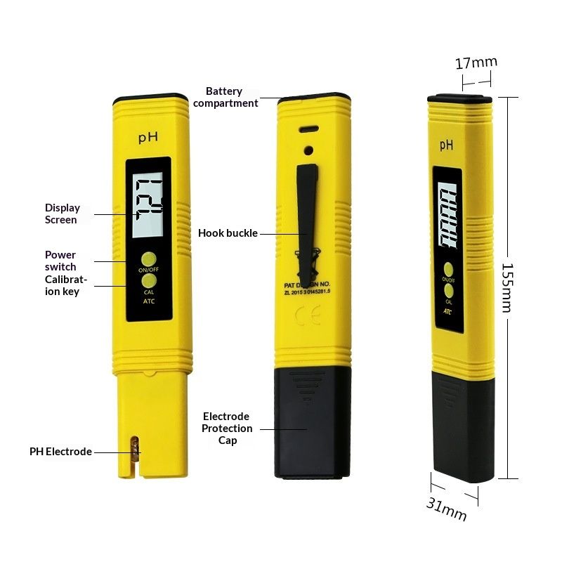 PH Meter, Digital PH Meter for Water, 0.01 High Accuracy PH Tester with 0-14 PH Measurement Range for Hydroponics, Household Drinking, Pool and Aquarium （yellow）