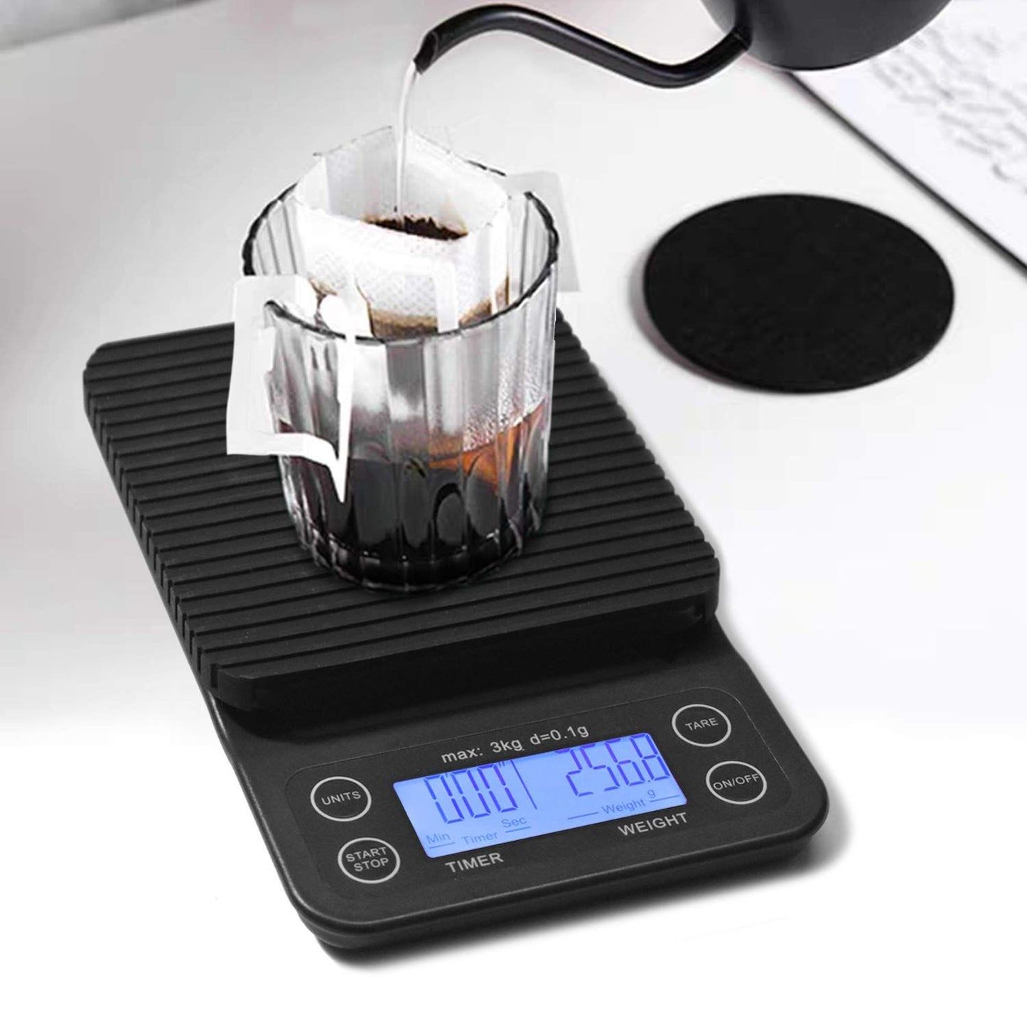 3KG electronic scaleCoffee Scale with Timer Small, Espresso Scale with Timer Small, Espresso Coffee Scale with Timer for Pour Over Coffee black
