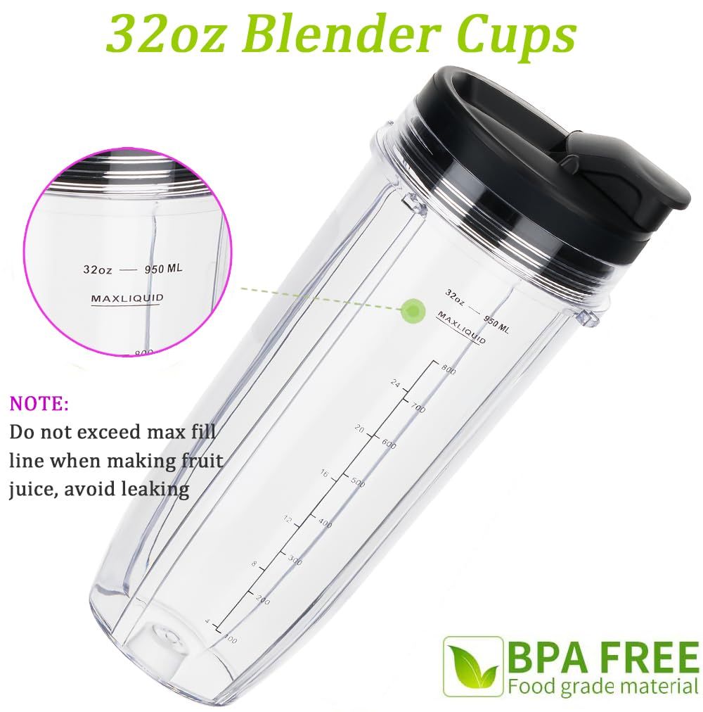 Replacement 32oz Blender Cup with Sip & Seal Lid For BL450 BL454 Bl455 BL456 BL480 BL481 BL482 BL490 BL640 BL642 BL682 SS101 SS401 SS351  Auto Series Blenders, 2-Pack …