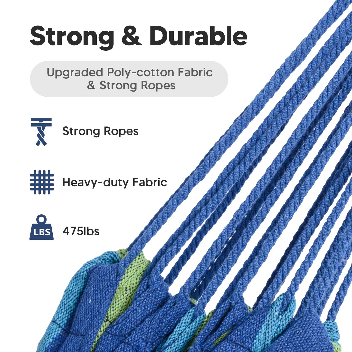 Hammocks Portable Camping Hammock Upgraded Comfortable Fabric Hammock with Two Anti Roll Balance Beam and Sturdy Tree Straps for Camping, Patio, （Blue Green，260*80cm）