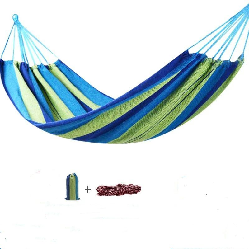 Hammocks Portable Camping Hammock Upgraded Comfortable Fabric Hammock with Two Anti Roll Balance Beam and Sturdy Tree Straps for Camping, Patio, （Blue Green，260*80cm）