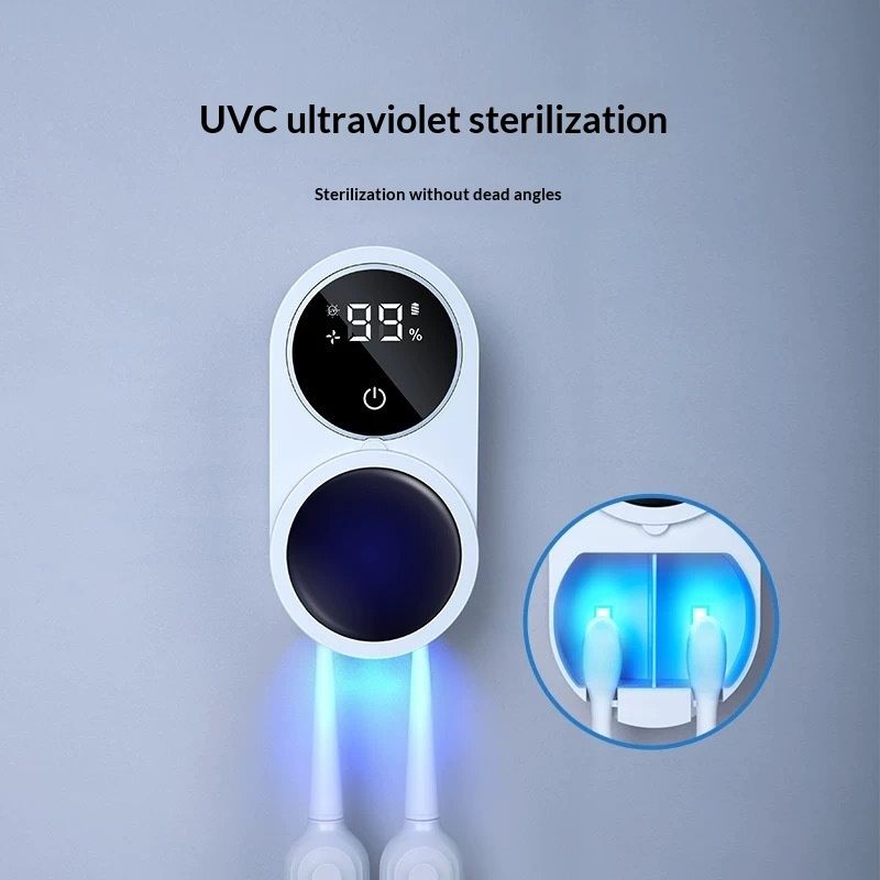 Toothbrush Cleaner & Toothbrush Holder, Cleaning and Air Drying, LED Smart Screen, Rechargeable Wall Mount Toothbrush Holder for Bathrooms