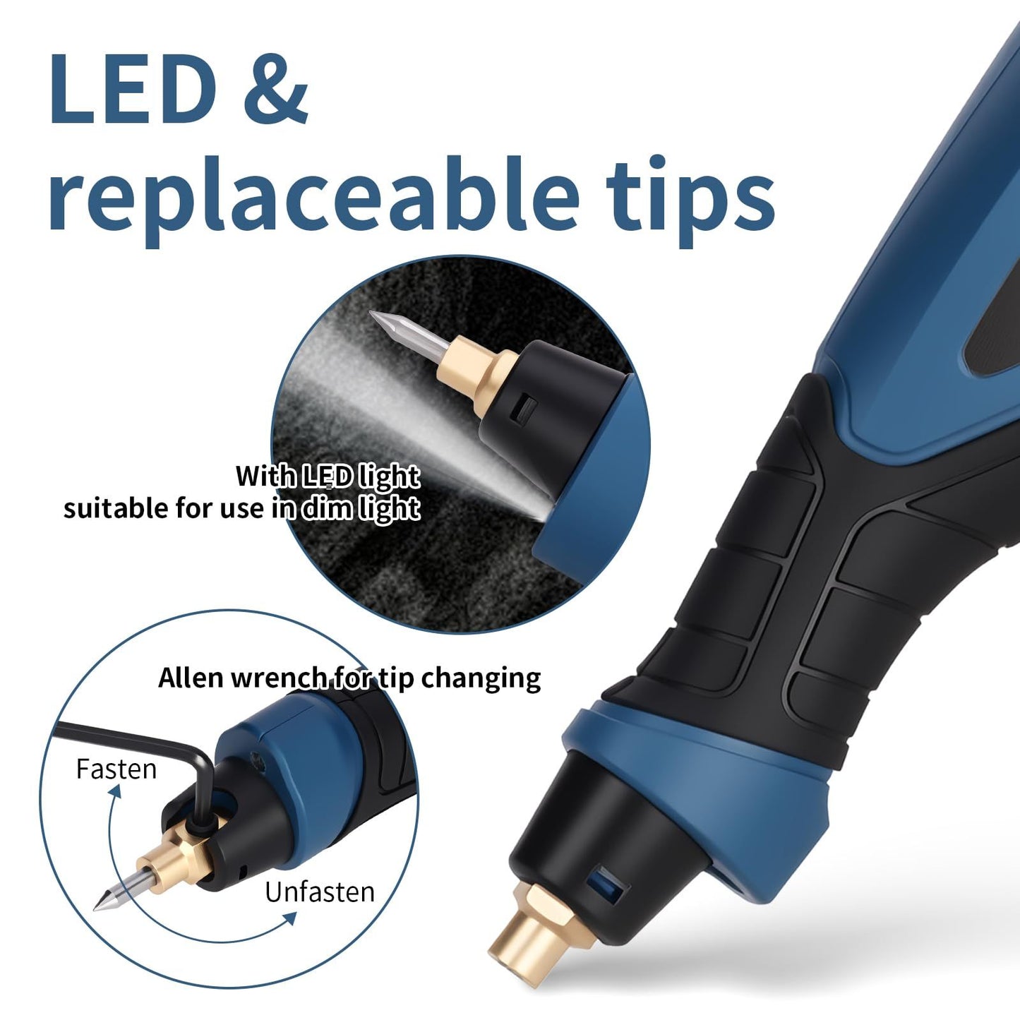 Engraver Pen, 25W 6 Speed Engraving Pen for Metal, Wood, Glass and Plastic, Handheld Engraving Etching Tool with Tungsten Carbide Steel Bit and Hex Key Ink blue 220V