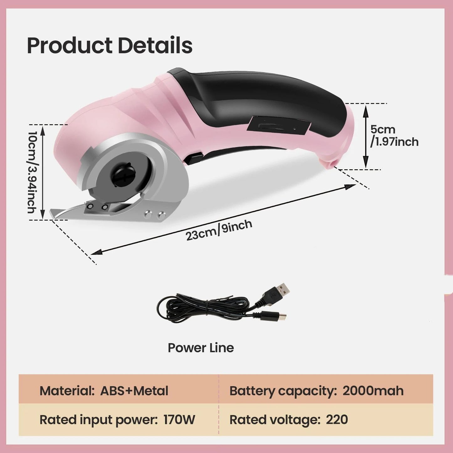 Cordless Electric Scissors, Cardboard Cutter with Safety Lock Electric Mini Cutter Power Rotary Scissors for Leather Felt Rug Box with Storage Box Pink
