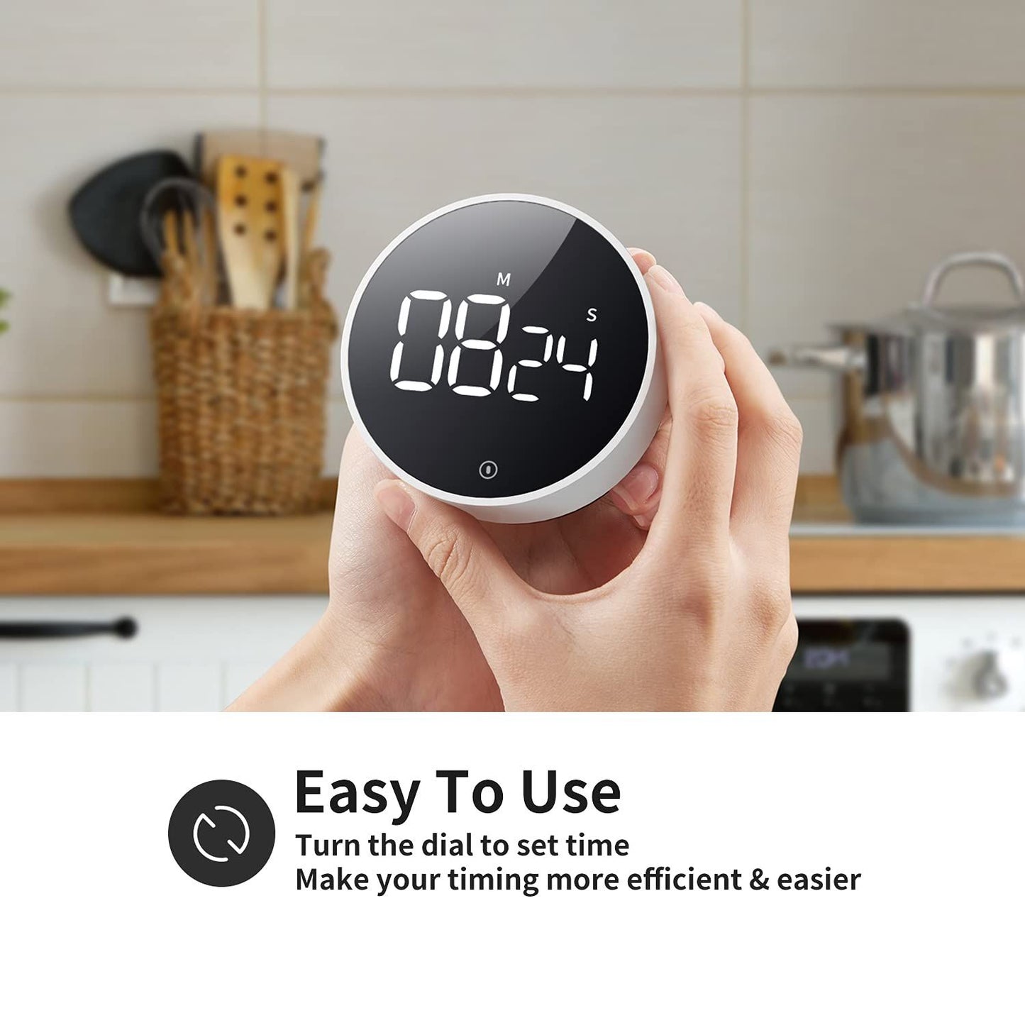 Digital Kitchen Timer - Magnetic Countdown Countup Timer with Large LED Display Volume Adjustable, Easy for Cooking and for Seniors and Kids to Use (white)