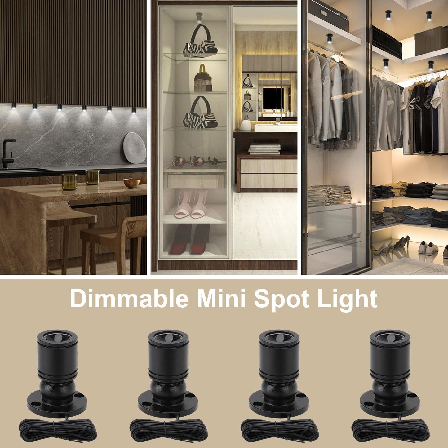 LED Mini Spot Light for Display, Small Spotlight , Miniature Spot Lights for Closet, Artwork, Jewelry, DIY Craft and Plants (4-White Light)