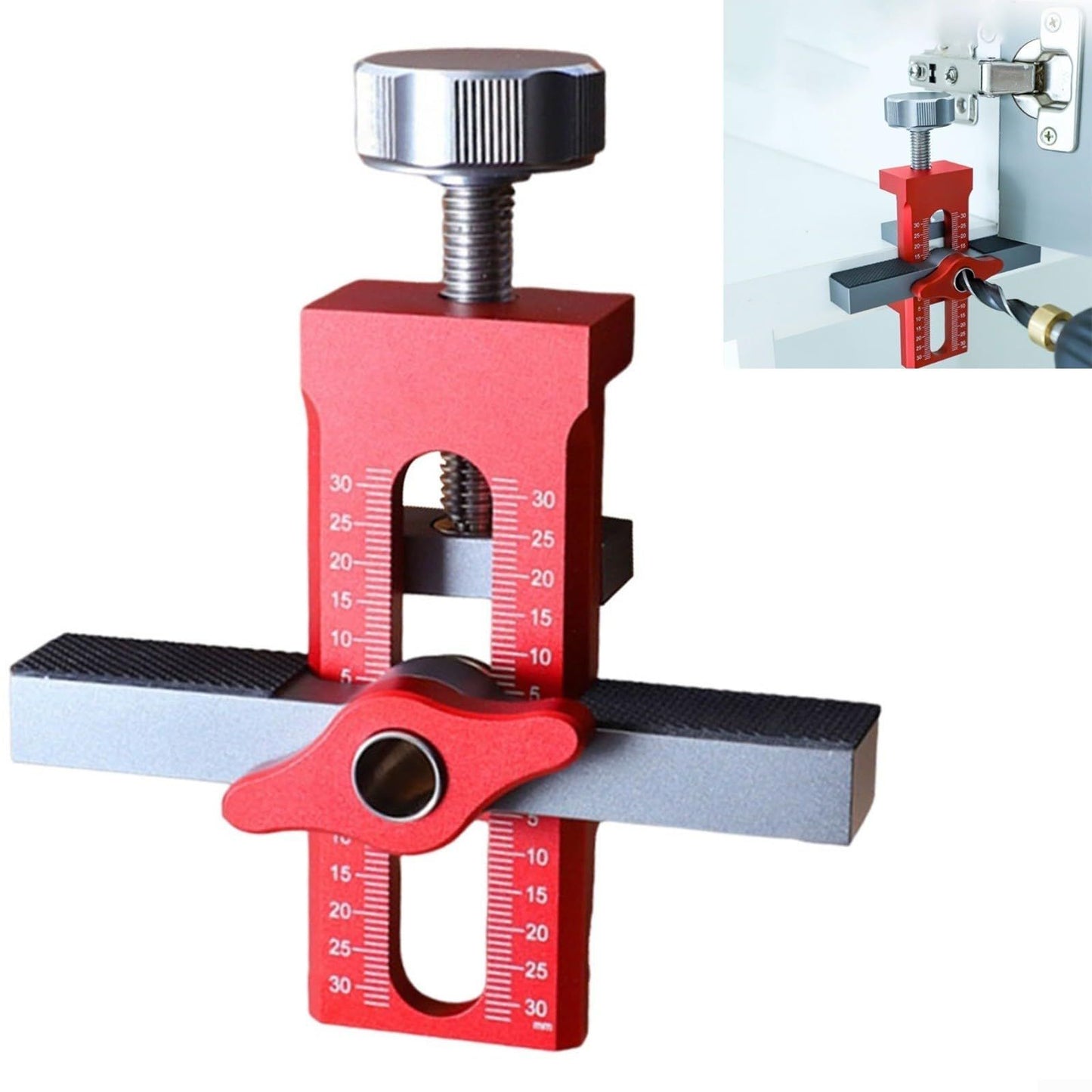 2-in-1 Cabinet Door Mounting Jig & Rebound Device Tool with Bag, Installation Positioner for Frameless Cabinets Only, Easily Adjustable Aluminium Alloy Cabinet Hardware Jig