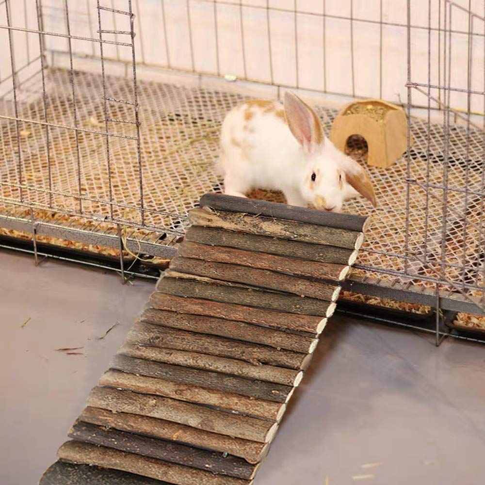 Guinea Pig Wooden Ladder Bridge Rabbits Hideout, House, Tunnel, Rodents Chew Toys for Bunny, Chinchillas, Hedgehogs, Ferrets,（20*10cm）