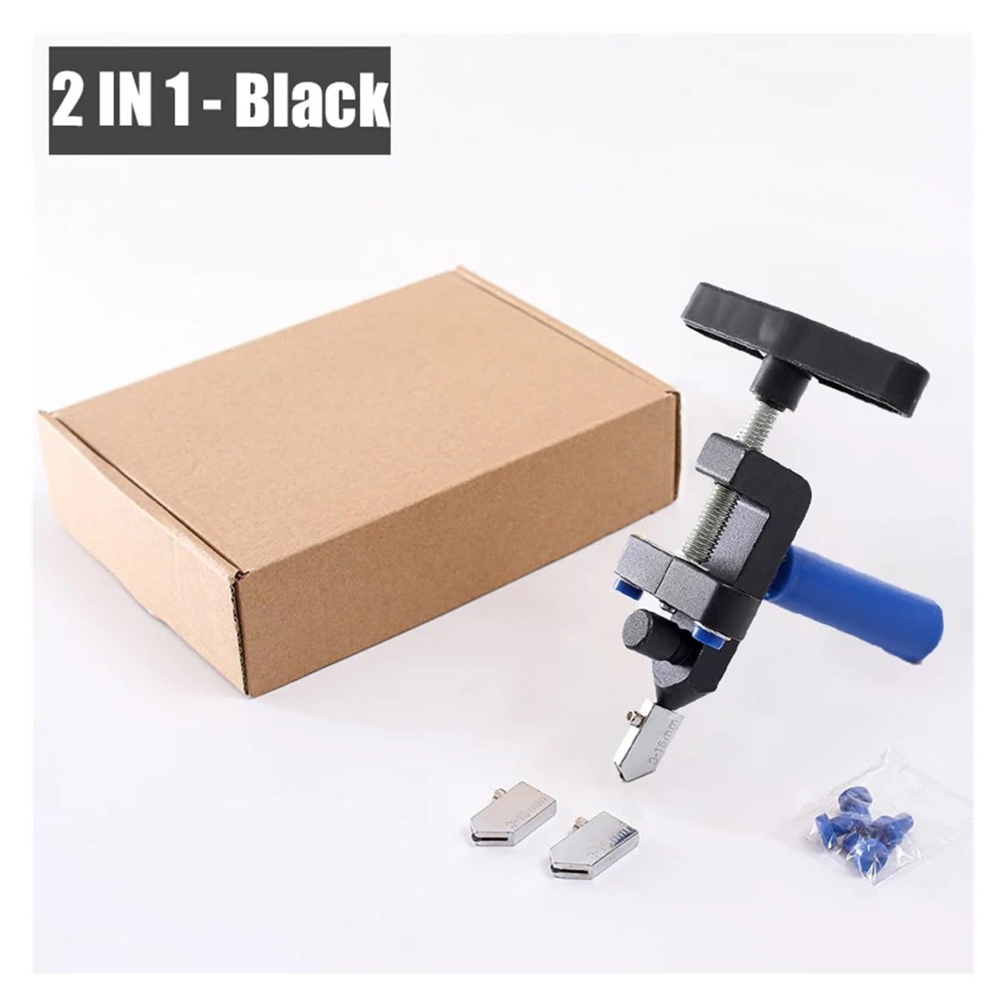 Glass Cutter, 2 in 1 Glass Cutting Tool  3 Tungsten Steel Blades, 4 Tips, Screwdriver, Ceramic Tile, Glazed Tiles Blue
