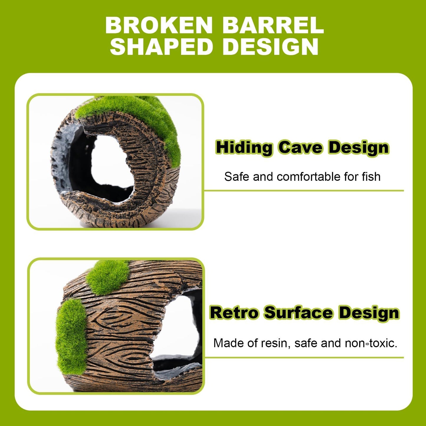 2 Pcs Aquarium Resin Driftwood Decoration Log Fish Tank Cave Hideout Wood Decor Freshwater Betta Ornament Aquarium Decorations