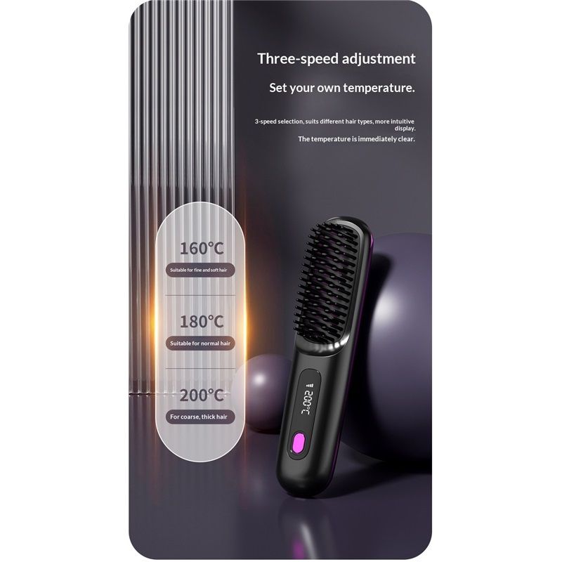 Hair Straightener – Cordless Comb with Negative Ion, Fast Heating & Portable Travel Design, Rechargeable Brush for Straightening and Curling (1Pcs)