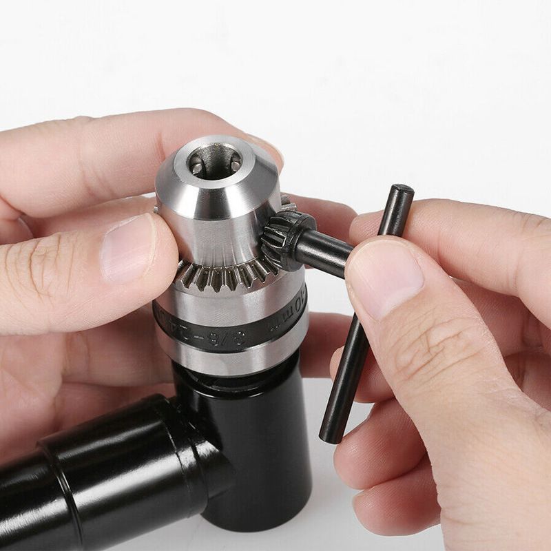 Drill Chuck Extension,  90 degree attachment Adapter With 3/8" Keyed Chuck 8mm Hex Shank Power Tool Accessory（10.8*15.5cm)