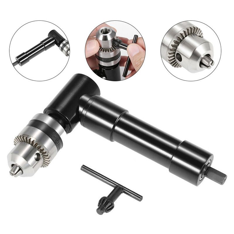 Drill Chuck Extension,  90 degree attachment Adapter With 3/8" Keyed Chuck 8mm Hex Shank Power Tool Accessory（10.8*15.5cm)