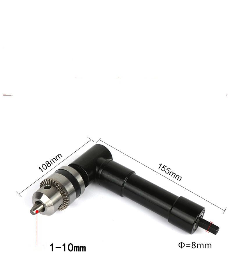 Drill Chuck Extension,  90 degree attachment Adapter With 3/8" Keyed Chuck 8mm Hex Shank Power Tool Accessory（10.8*15.5cm)