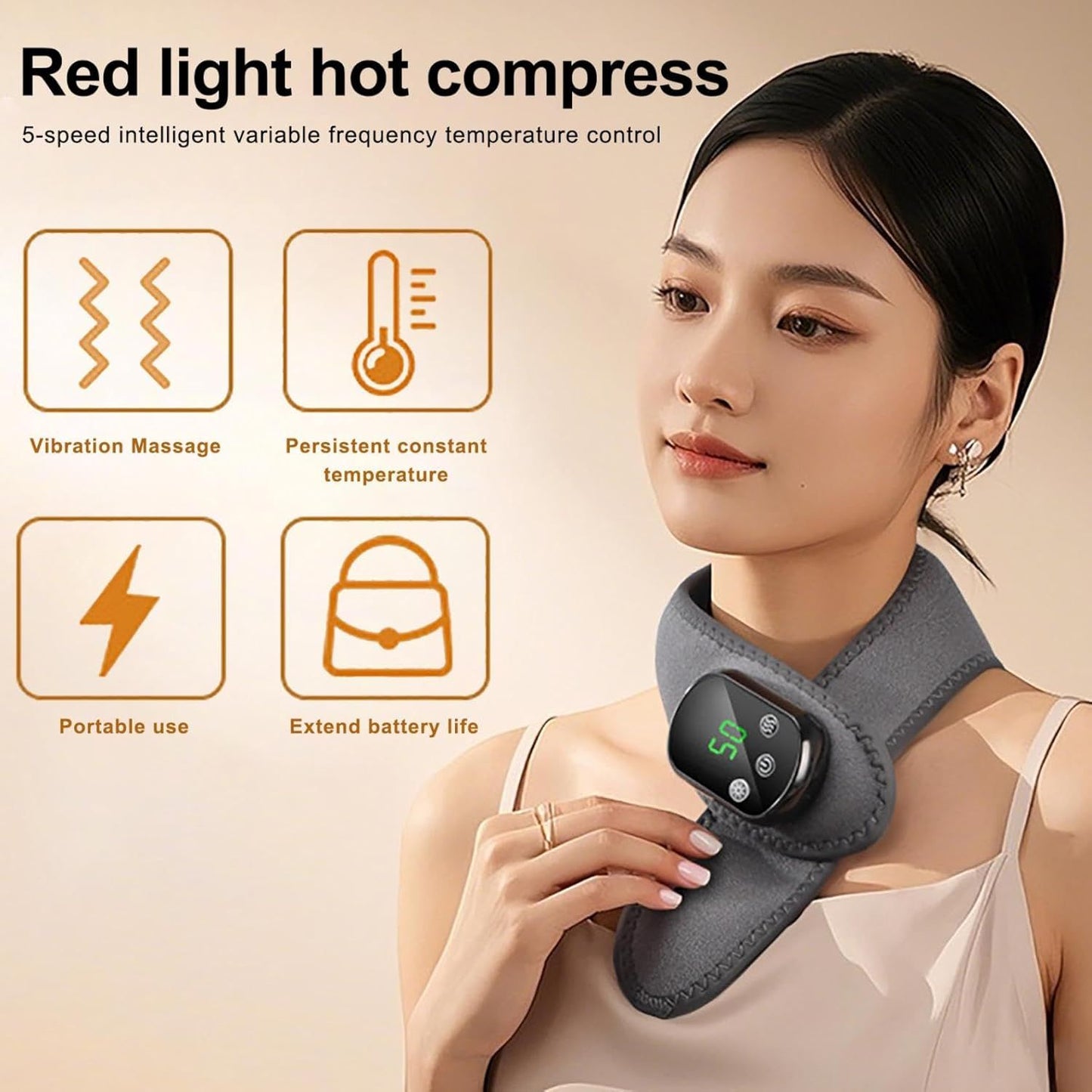 Cordless Neck Heating Pad with Massage, Neck Massager with Heat, Neck Heating Pad for Pain Electric, Heated Neck Brace Wrap Soreness Stiffness Pain Relief