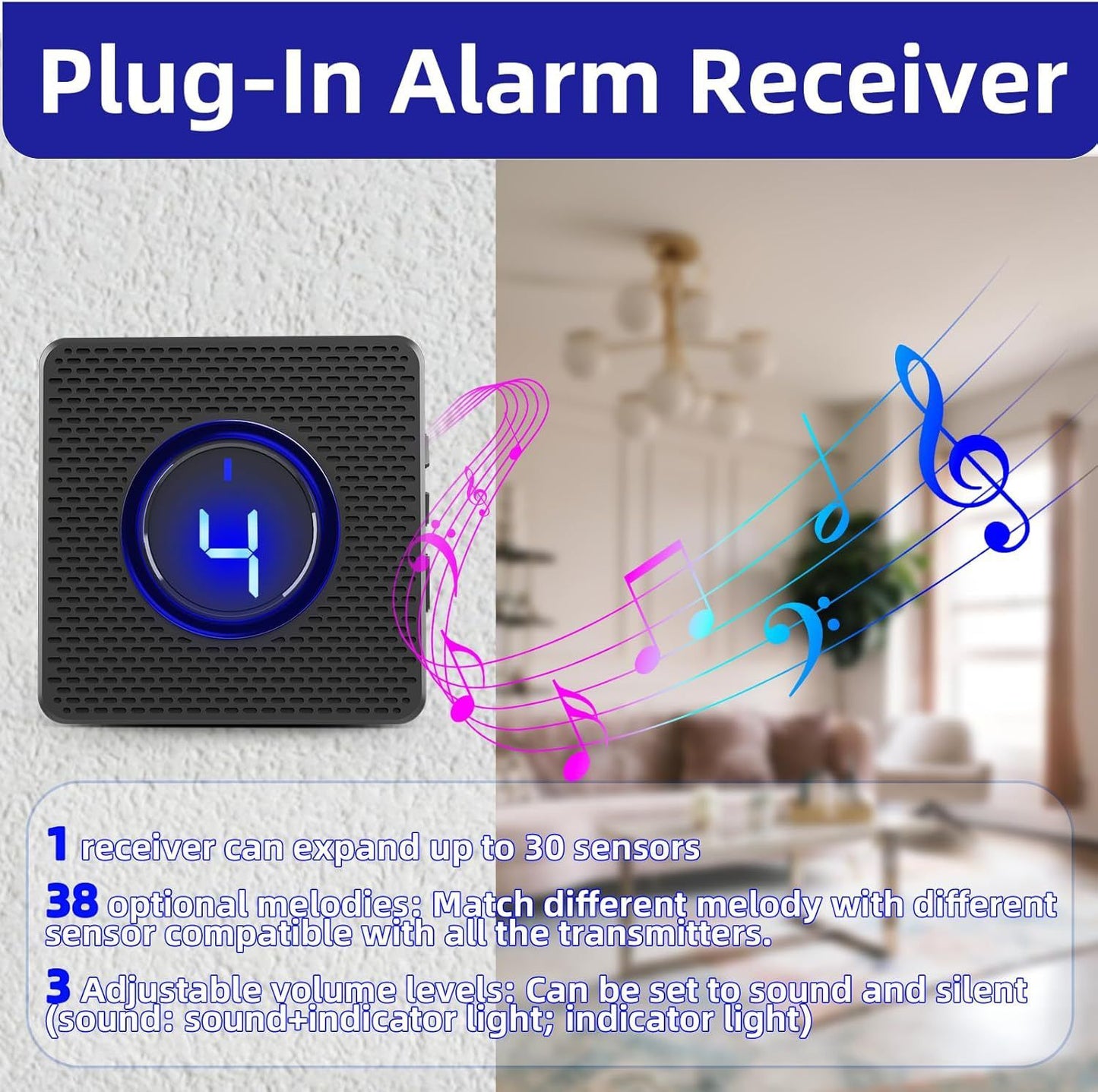 Solar Wireless Driveway Alarm Outdoor Weather-Resistant Motion Sensor Detector Doorbell Chime, DIY Security Alert System (1 Sensor & 2 Doorbell)