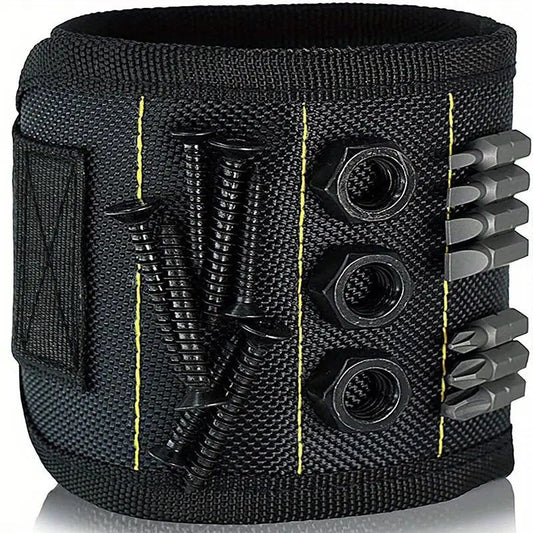Magnetic Wristband by Wrap-It Storage - Black - Great Father Gift Wrist Magnet Tool Belt and Screw Holder（Black 5 rows with 10 magnets）Only wristband