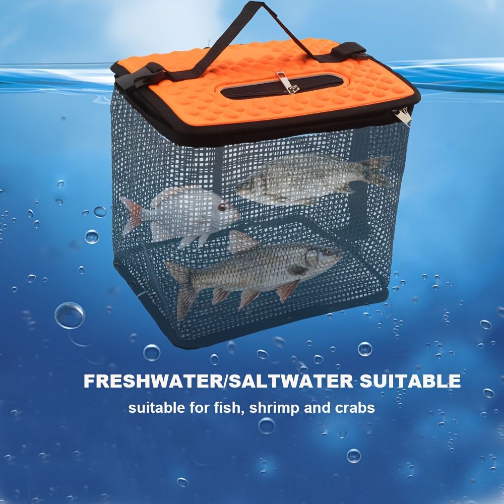Floating Fish Basket for Live Caught,  Foldable Fishing Holder Bucket Portable Collapsible Fishing Net Storage Cage for Live Fish Bait Live Well（s）