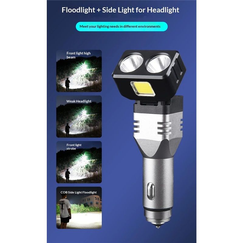 Rechargeable Flashlight, Small Car Charger Flashlight, Emergency Automobile Flashlight with 4 Lighting Modes, 12V Car Plug for Car