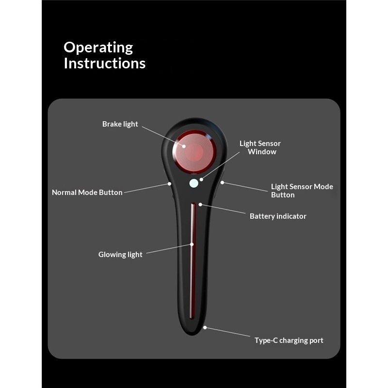 Bike Tail Light Smart - with Brake/Light Sensor, USB Rechargeable, IP64 Waterproof, 6Light Modes Bicycle Taillight for Night Riding, Super Bright Rear Bike Light （black）