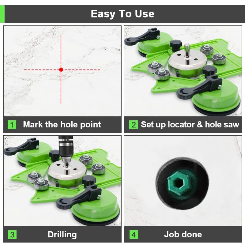 Hole Saw Guide Jig Fixture, 4mm - 83mm Adjustable Punch Locator Drill Guide Glass Drilling Jig with Double Vacuum Suction Bases for Ceramic Glass Marble（140*265mm  ）