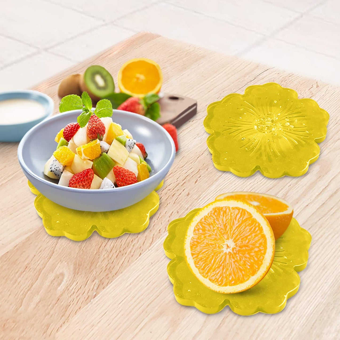 Silicone Resin Molds, 1PCS Large Resin Tray Mold and 5PCS Coaster Molds for Resin Casting, Flower Shape Epoxy Resins Casting Molds for, Home Decoration, Table Wine Tray-6 PCS