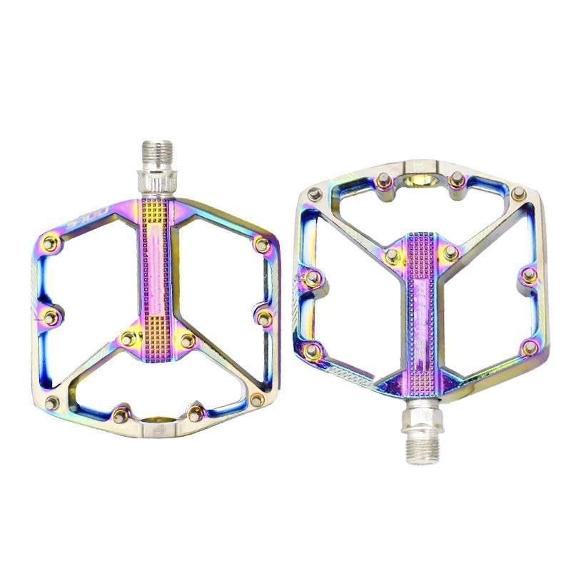 Road/Mountain Bike Pedals - 3 Bearings Bicycle Pedals -  Machined Flat Pedals with Removable Anti-Skid Nails（10.5*9.9cm)