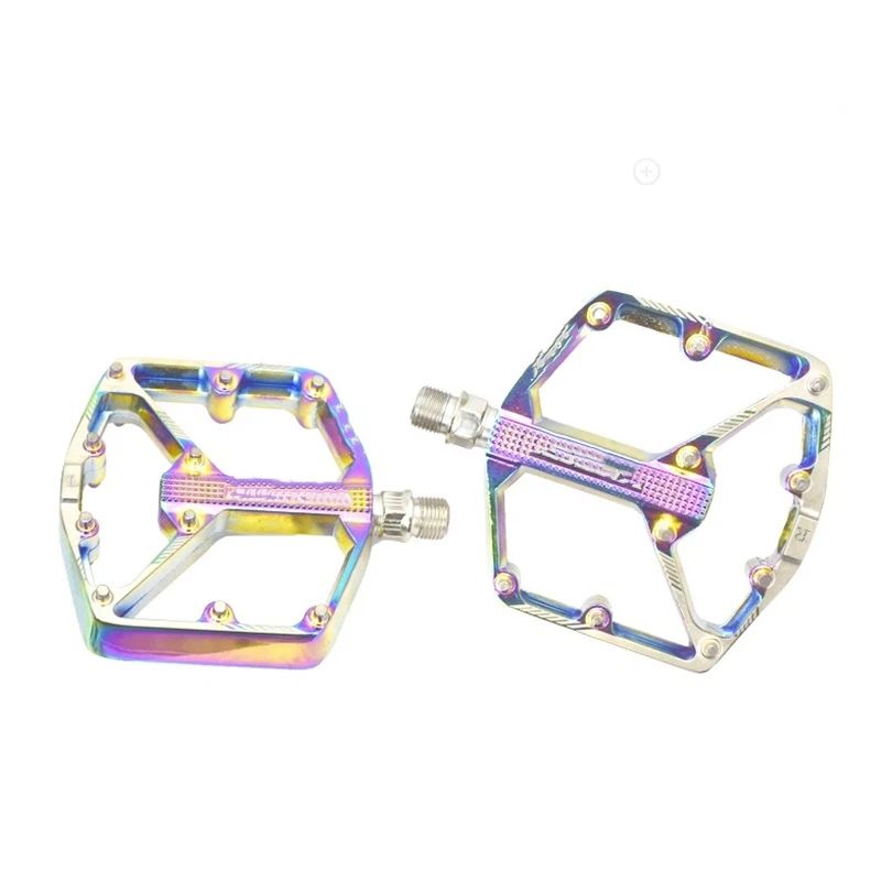 Road/Mountain Bike Pedals - 3 Bearings Bicycle Pedals -  Machined Flat Pedals with Removable Anti-Skid Nails（10.5*9.9cm)