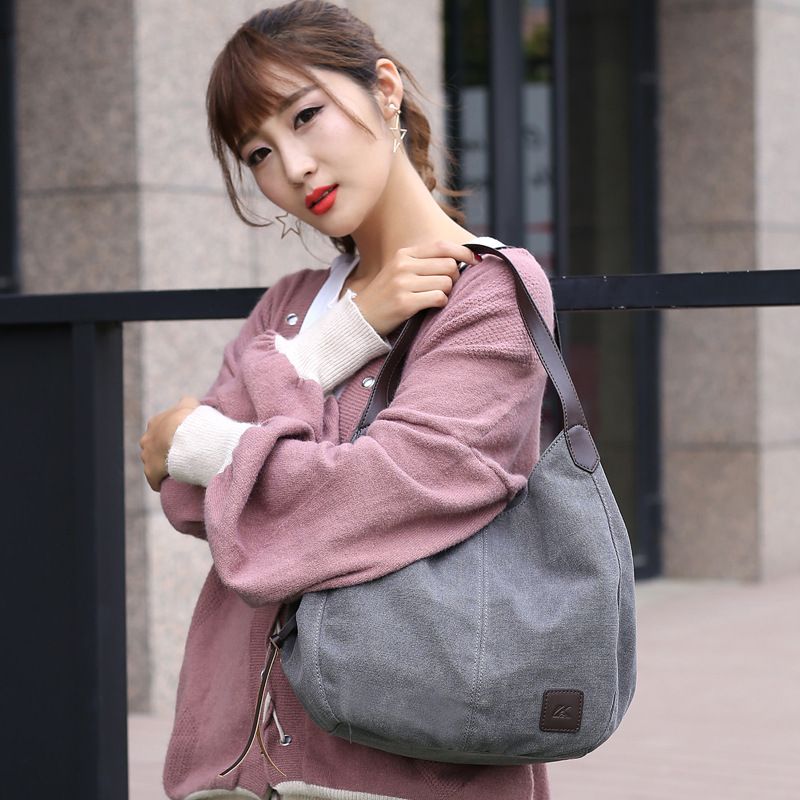 Women's Multi-pocket Shoulder Bag Fashion Canvas Handbag, Women Shoulder Bag Tote Vintage Top-Handle Bag