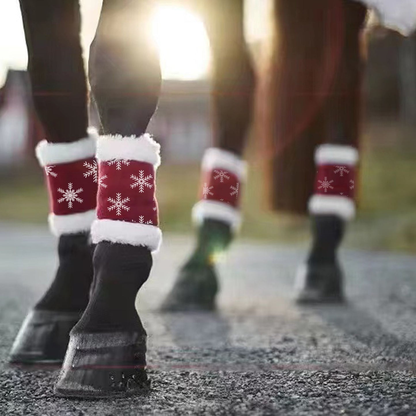 Christmas Red Horse Leg Protectors polar fleece Standing Wraps, Pack of 4,for Horses Leg Loose and Comfortable for Christmas Parades (Snowflake)