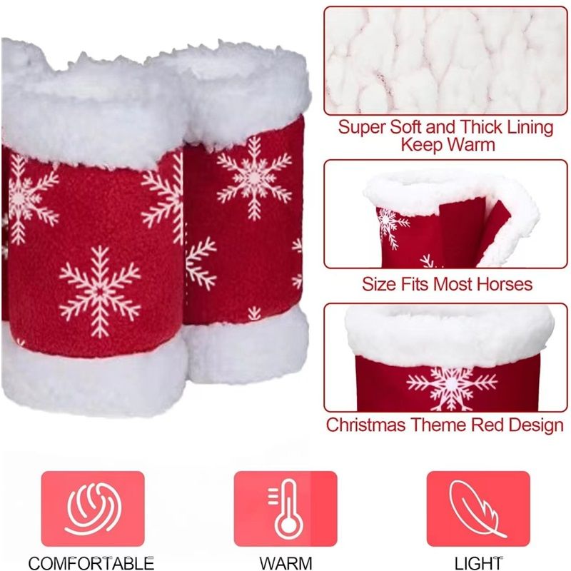 Christmas Red Horse Leg Protectors polar fleece Standing Wraps, Pack of 4,for Horses Leg Loose and Comfortable for Christmas Parades (Snowflake)