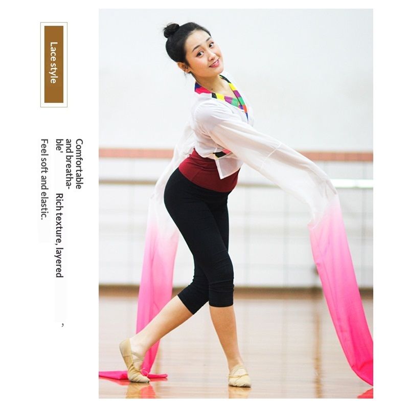Dance Long Chiffon Sleeves - Peking Opera Stunts Dancing Practice Long Flowing Inner Sleeves（Rose Red Gradient L）