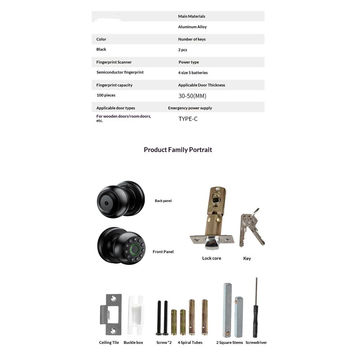 Fingerprint Door Lock, Smart Fingerprint Door Knob with Keypad, Biometric Door knobs with App Control, Auto Lock Door Lock with Code, Keyless Door Knob with Locks for Bedroom, Home,Office-Matte Black