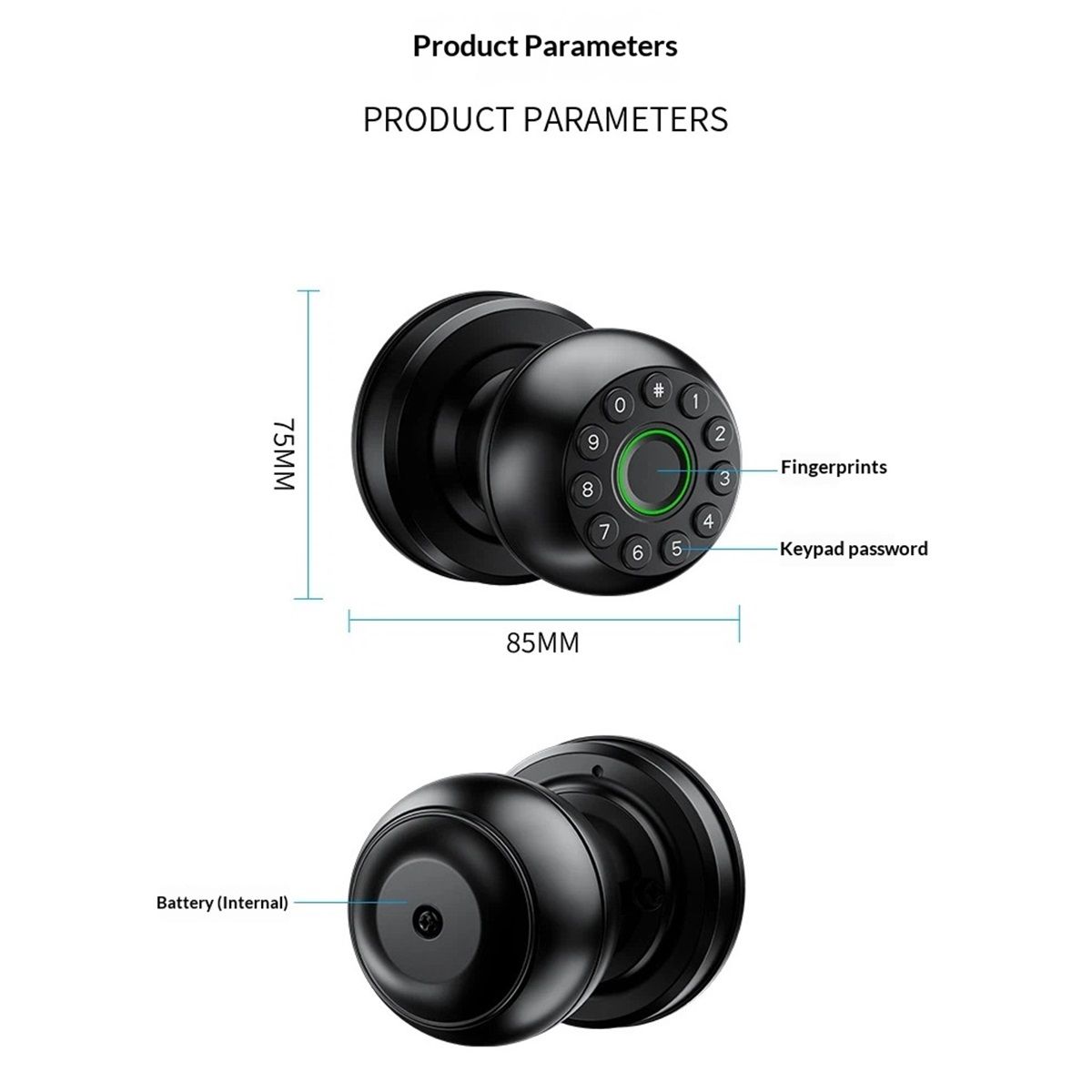 Fingerprint Door Lock, Smart Fingerprint Door Knob with Keypad, Biometric Door knobs with App Control, Auto Lock Door Lock with Code, Keyless Door Knob with Locks for Bedroom, Home,Office-Matte Black