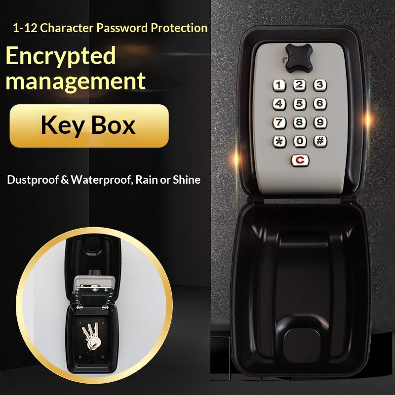 Key Lock Box for Outside, Sturdy Waterproof Wall Mount Lock Box for House Key, 12-Digit Combination Resettable Large Capacity Security Lockbox for Home, Garage, Office, Warehouse