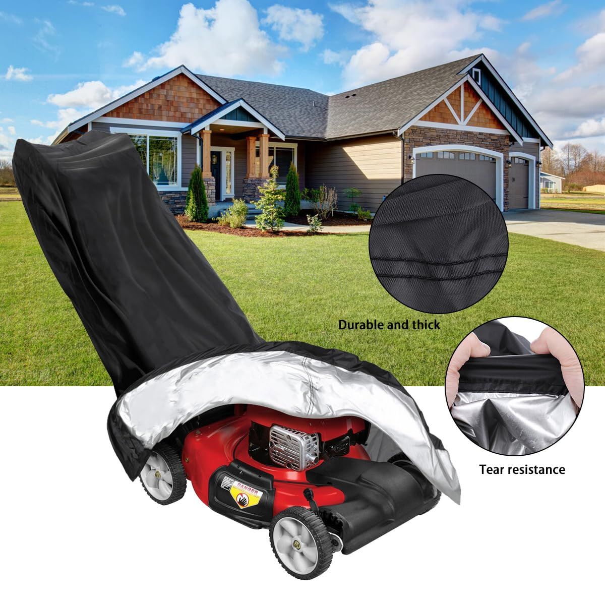 Lawn Mower Cover, Waterproof Outdoor, Weather Resistant, Rip-Proof, Anti-UV, Raing-proof, Sun Block, Heatresistant (Push)
