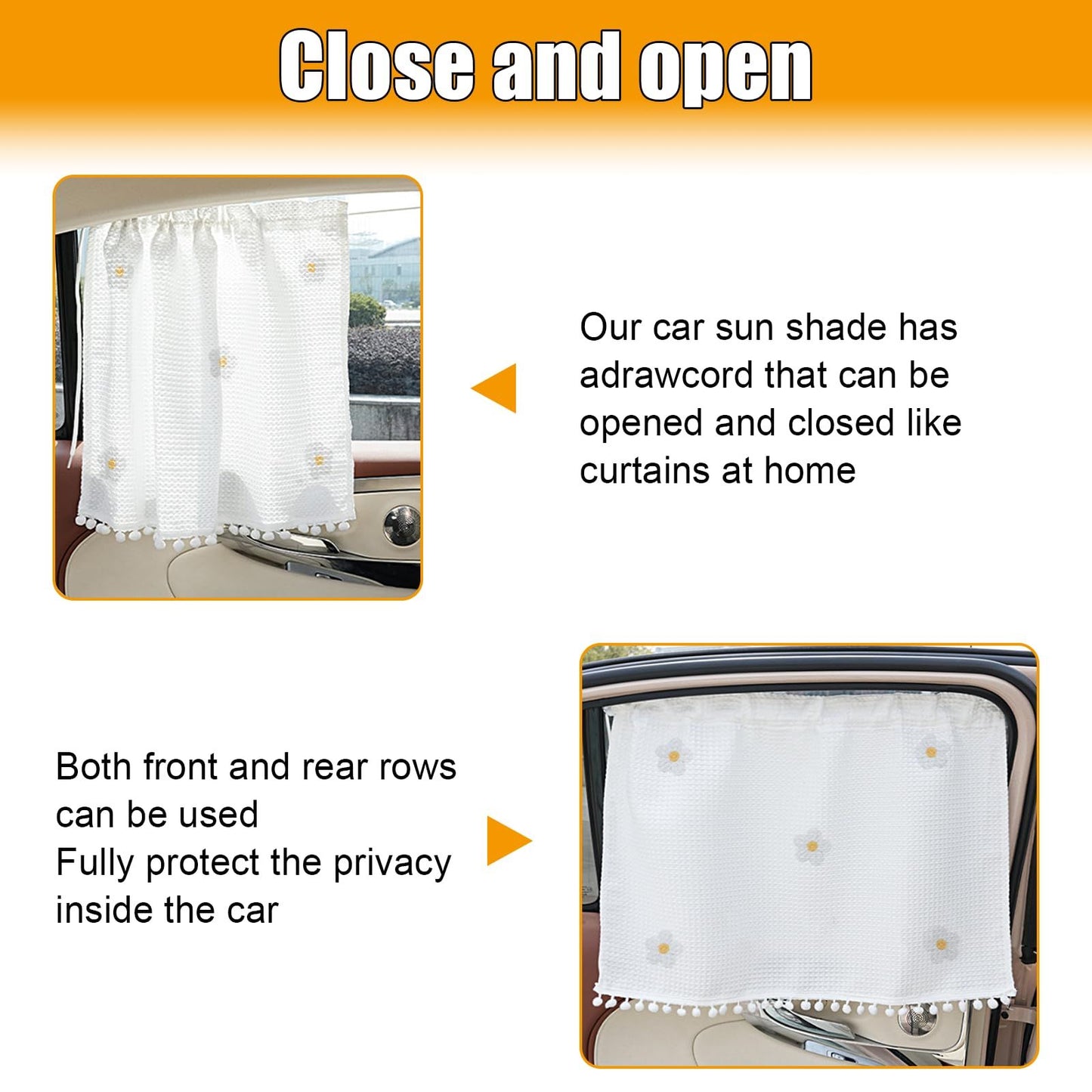 2 pack Car Side Window Sun Shade Privacy Curtain for Baby - Blackout UV Protection Car Window Shades with Suction Cup for Back Seat - Cute Auto Camping Windows Screen Shades (Five Small Flowers)