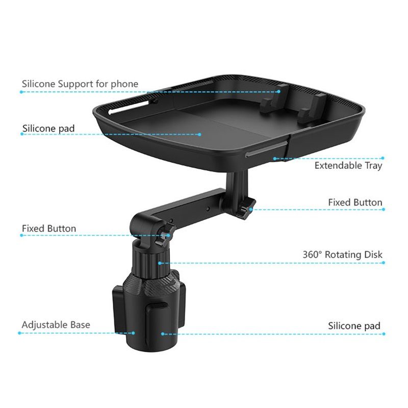 Larger Cup Holder Tray, Car Food Tray for Eating, Detachable 3 in 1 Car Cup Holder Expander and 360° Rotating Car Cup Holder Tray Table with Phone Holder, Road Trip Essentials