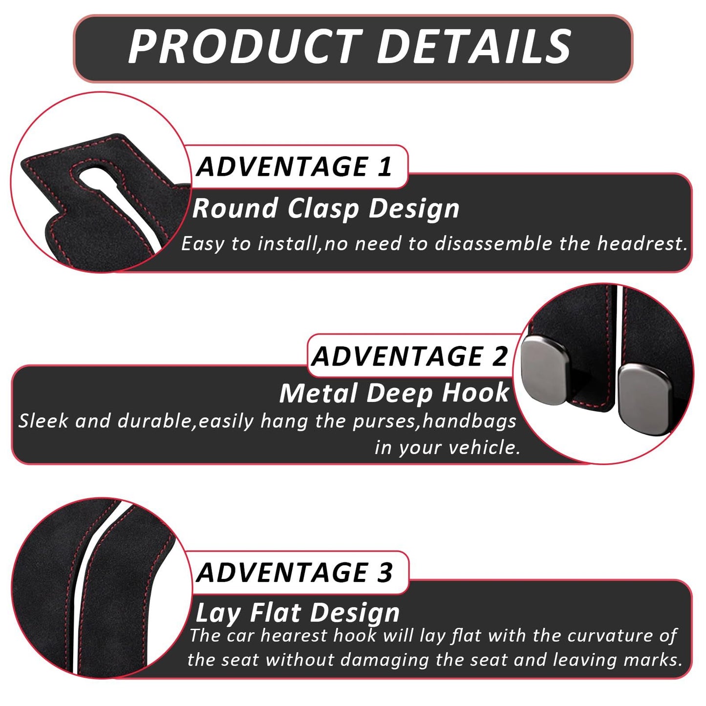 4 pack Car Hooks, Headrest Hook for Car, Car Seat Hooks for Purses and Bags,Purse Hooks fits Car Seat Suitable for Bags (Black-4 Pack)