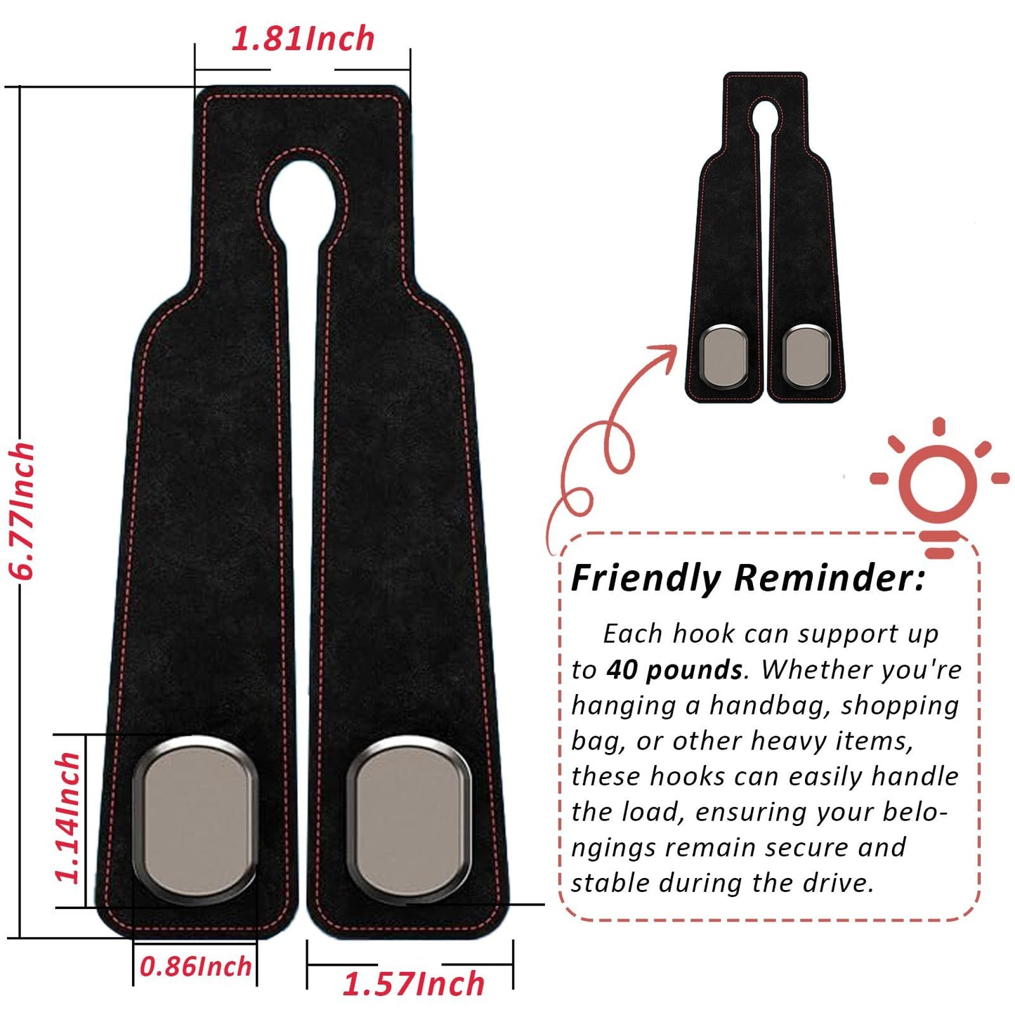 4 pack Car Hooks, Headrest Hook for Car, Car Seat Hooks for Purses and Bags,Purse Hooks fits Car Seat Suitable for Bags (Black-4 Pack)