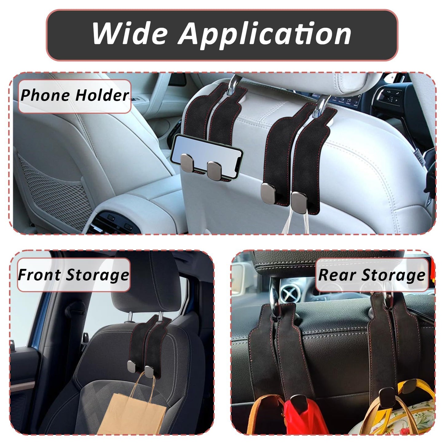 4 pack Car Hooks, Headrest Hook for Car, Car Seat Hooks for Purses and Bags,Purse Hooks fits Car Seat Suitable for Bags (Black-4 Pack)