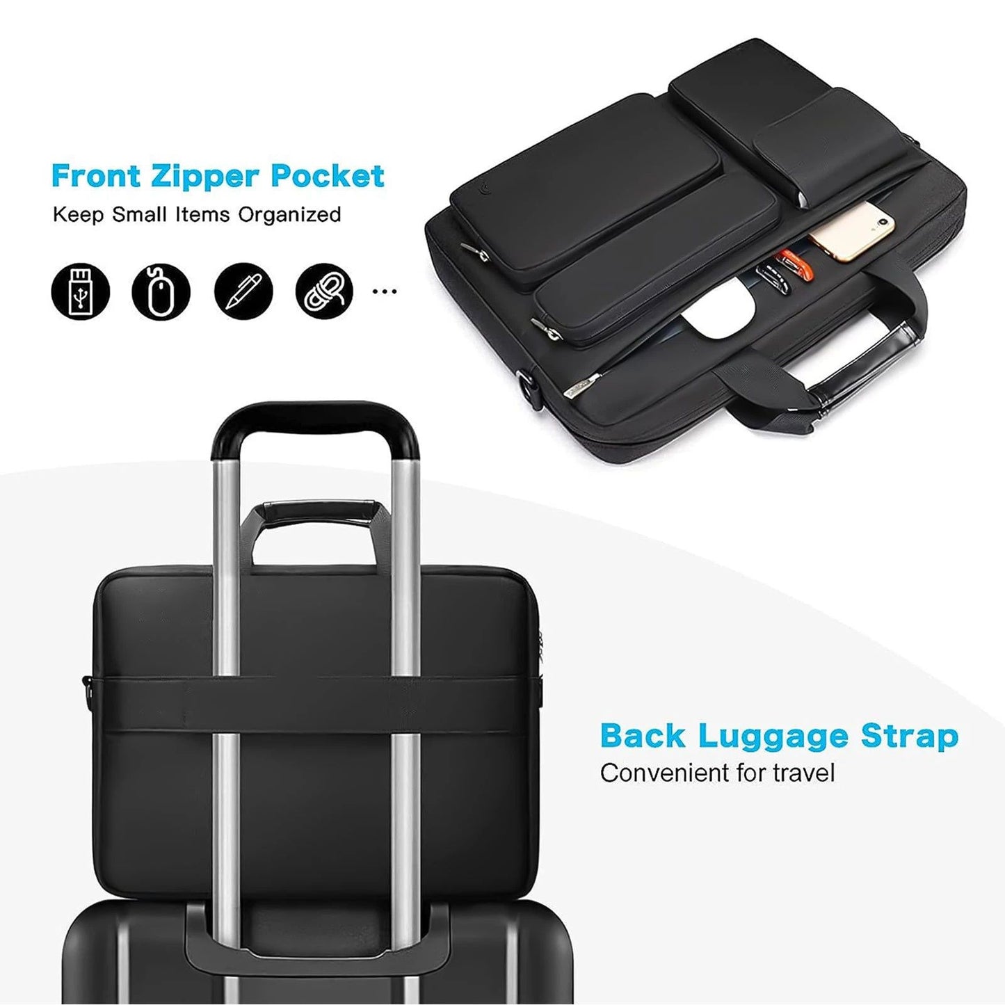 Protective Laptop Case 13 inch Laptop Sleeve, Open Bag with 2 Raised&1 Flapover&1 Handle&Belt, Laptop Case with Handle Black