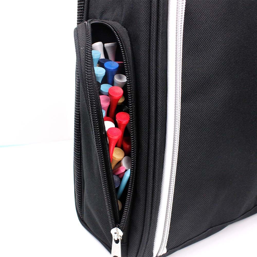 Golf Shoe Bag for Travel Zippered Sport Shoe Carrier Bags with Side Accessory Pockets for Socks, Tees, Golf Balls（Black）