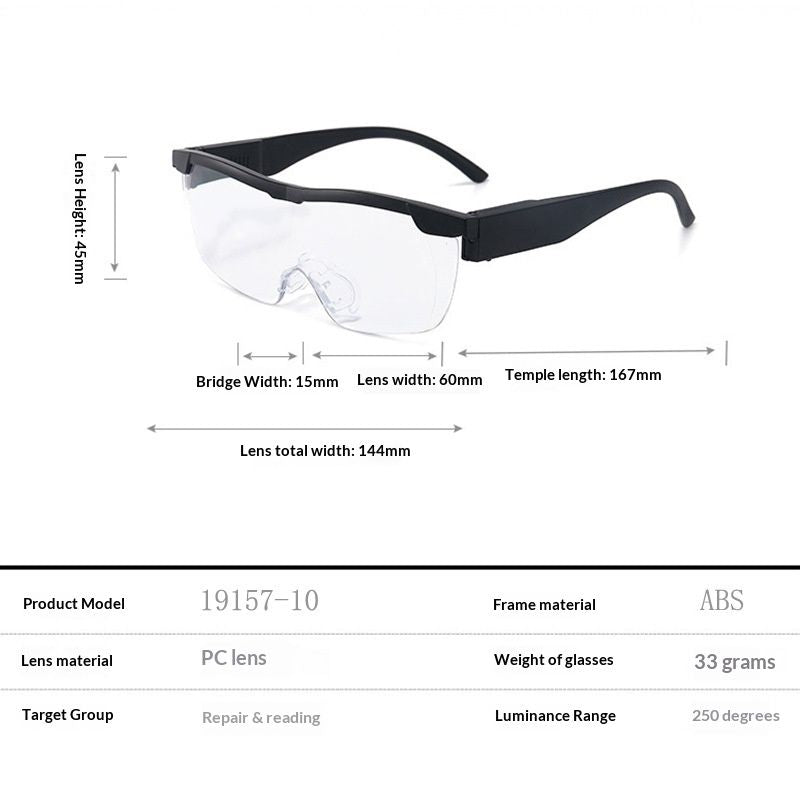 Magnifying Glasses with Light, 250% Magnification, LED Lighted Magnifying Glass, Hands Free Head Magnifier Eyeglasses for Close Work, Hobbies, Reading, Craft（Black）