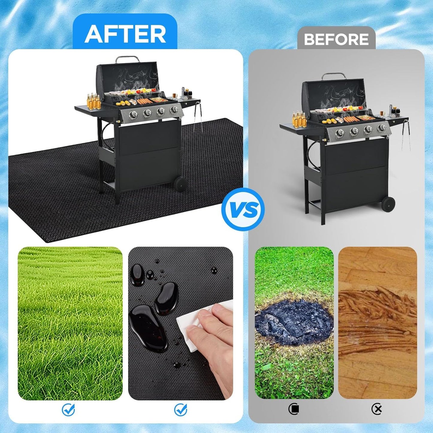 39*72 inches Under Grill Mat for Outdoor Grill,Fireproof Grill Pad for Fire Pit,Indoor Fireplace Mat Fire Pit Mat,Oil-Proof Waterproof BBQ Protector for Decks and Patios
