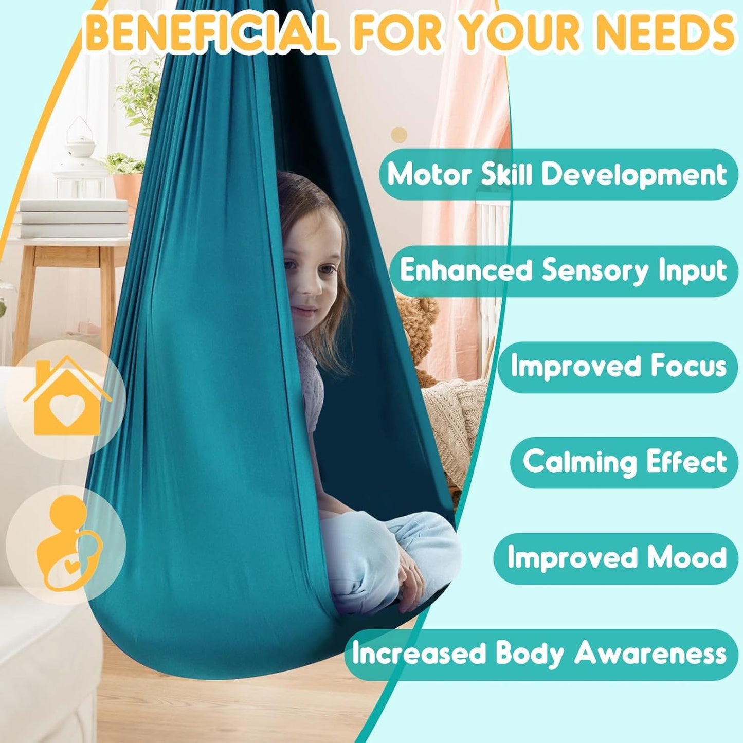 Therapy Swing for Kids with Special Needs (Hardware Included) Snuggle Swing Cuddle Indoor Outdoor Adjustable Hammock for Children with Autism, ADHD, Aspergers, Sensory Integration