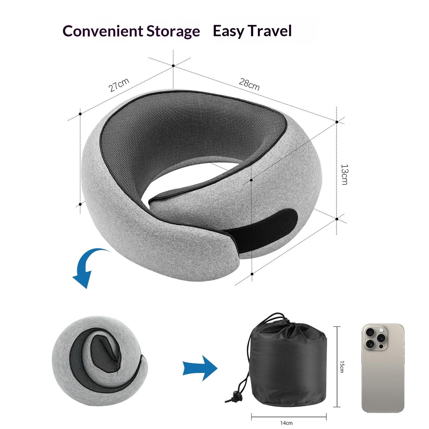 Travel Neck Pillow, Pure Memory Foam Neck Pillow for Airplanes, Comfortable Breathable Cover, 360 Degree Support Ergonomic Design Best for Sleeping Plane Train Travel Essentials